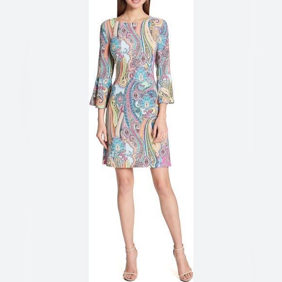 NWT TOMMY HILFIGER A Line Dress Size 8 Medium Colorful Paisley Bell Sleeve Boho - Picture 3 of 12